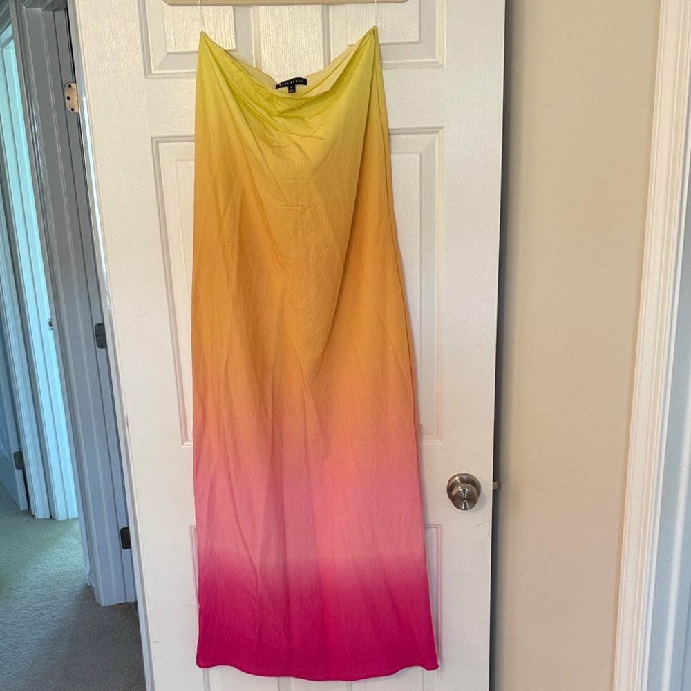 Gradient Yellow and Pink strapless Maxi Dress
